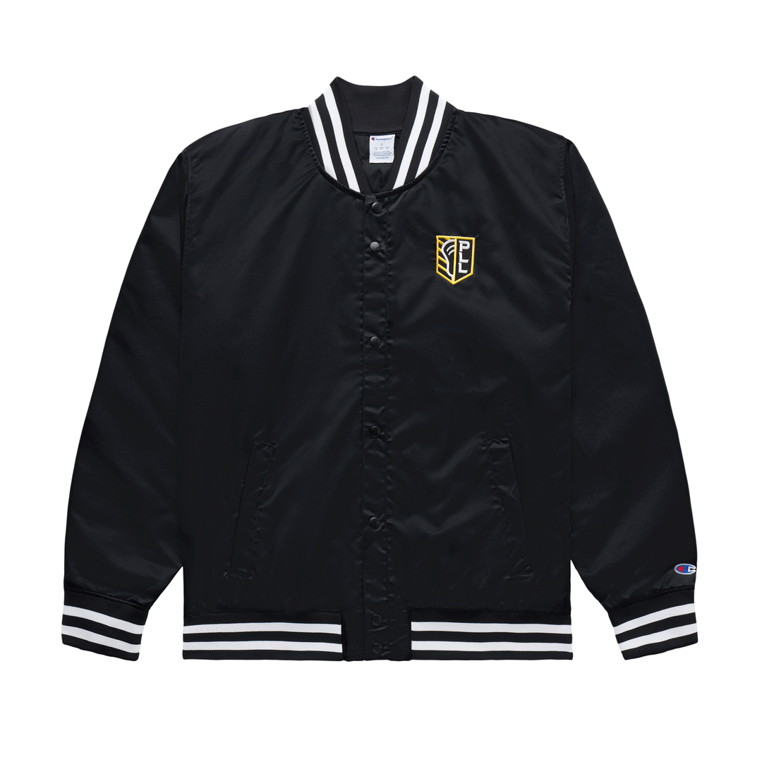 Black champion letterman jacket sales